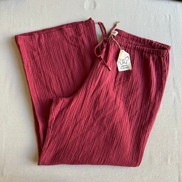 Johnny Was Calme Pants - Johnny Was Calme Red Gauze Cotton Boho Beach High Slit Pant BNWT